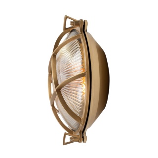 Carlisle Grid Prismatic Glass Lacquered Antique Brass IP65 Bulkhead Wall Light