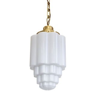 Glasshouse Lacquered Brass Opal Art Deco Pendant Light - the Schoolhouse Collection