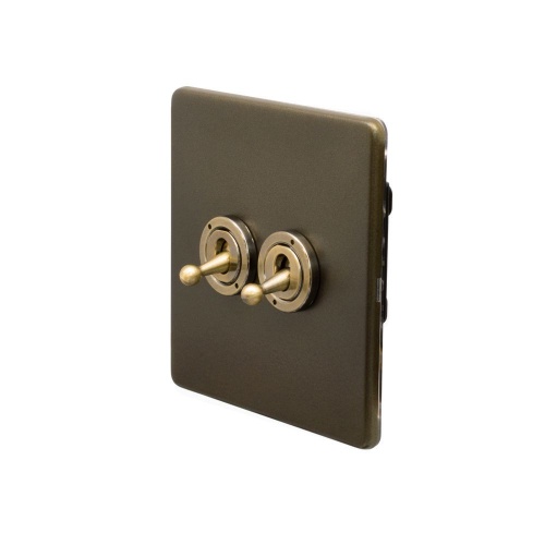 Bronze 20A 2 Gang 2 Way Toggle Switch Screwless