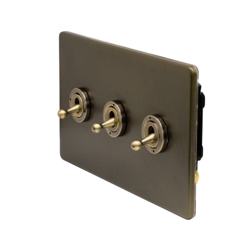 Bronze 20A 3 Gang 2 Way Toggle Switch Screwless