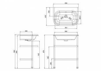 Medium roll top basin with stainless steel stand