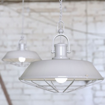 Brewer Cage Industrial Pendant Light Pale Grey