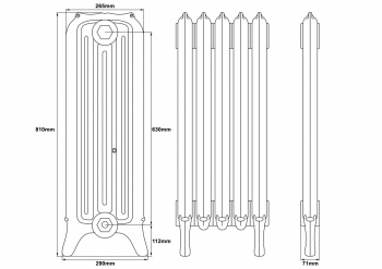 Ribbon 4 Column Cast Iron Radiator 810mm