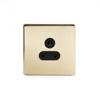 Brushed Brass 5 Amp Socket Black Ins Unswitched Screwless