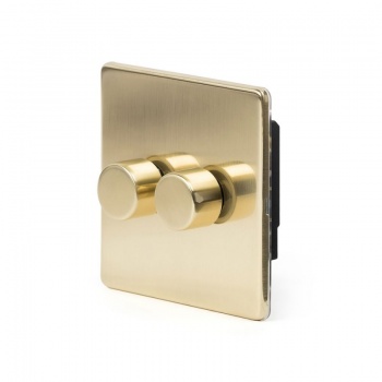 Brushed Brass Period 2 Gang 2 Way Trailing Edge Dimmer