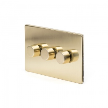 Brushed Brass 3 Gang 2 Way 400W Trailing Edge Dimmer