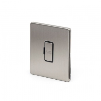 Brushed Chrome 13A Double Pole Unswitched Fuse Connection Unit with Black Insert - Satin Steel - Sockets & Switches