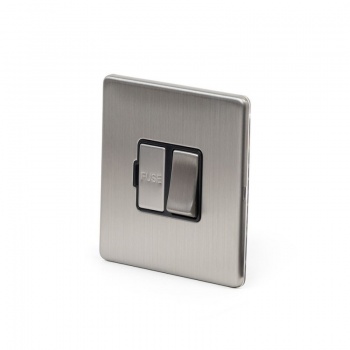 Brushed Chrome 13A Double Pole Switched Fuse Connection Unit Black Insert - Satin Steel - Sockets & Switches