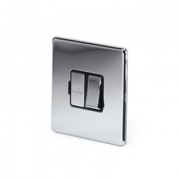 Polished Chrome Luxury 13A Double Pole Switched Fuse Connection Unit With Black Insert