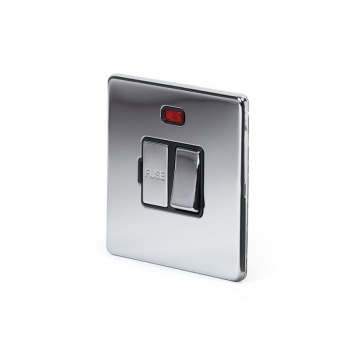 Polished Chrome Luxury 13A Double Pole Switched Fuse Connection Unit With Neon With Black Insert