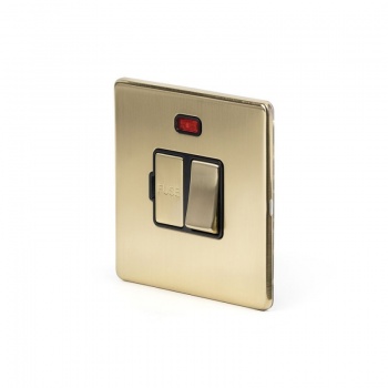 Brushed Brass Period 13A Double Pole Switched Fuse Connection Unit With Neon With black insert