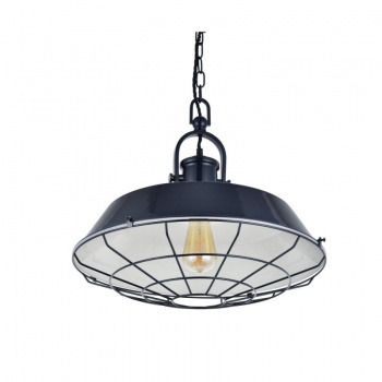 Brewer Cage Industrial Pendant Light Squid Ink Dark Blue