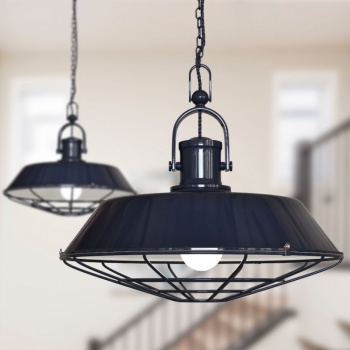 Brewer Cage Industrial Pendant Light Squid Ink Dark Blue