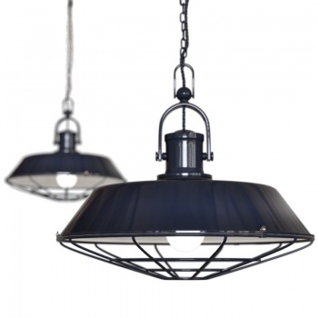 Brewer Cage Industrial Pendant Light Squid Ink Dark Blue