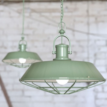 Brewer Cage Industrial Pendant Light Chalk Mint Green