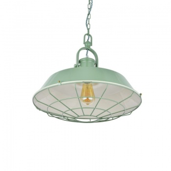 Brewer Cage Industrial Pendant Light Chalk Mint Green