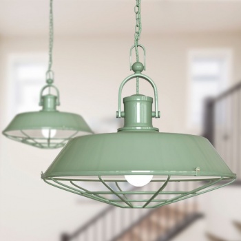 Brewer Cage Industrial Pendant Light Chalk Mint Green