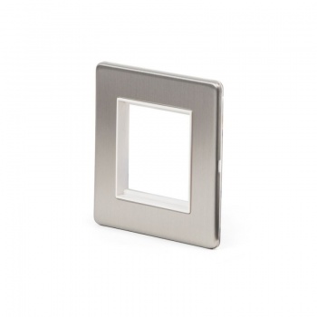 Brushed Chrome Single Data Plate 2 Modules White Insert - Satin Steel - Sockets & Switches