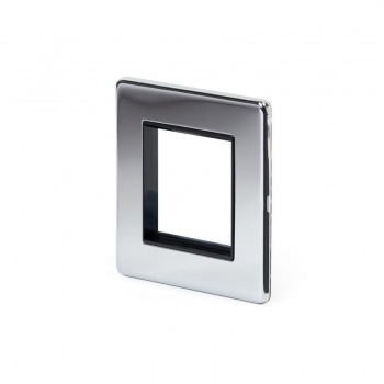 Polished Chrome Luxury Metal Single Data Plate 2 Modules Black Insert