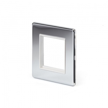 Polished Chrome Luxury Metal Single Data Plate 2 Modules White Insert