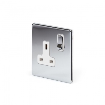 Polished Chrome Luxury 1 Gang Double Pole Socket White Insert Single 13A - Bright Chrome - Sockets & Switches