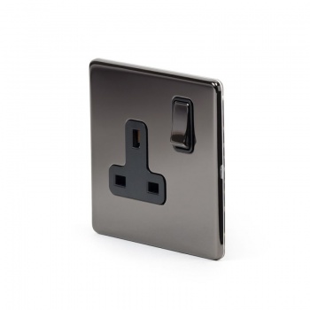 Black Nickel 1 Gang Double Pole Socket with Black Insert Single 13A