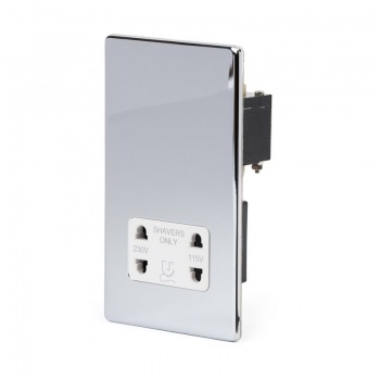 Polished Chrome Luxury 1 Gang Shaver Socket with White Insert - Bright Chrome - Sockets & Switches