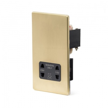 Brushed Brass Period 1 Gang Shaver Socket With Black Insert