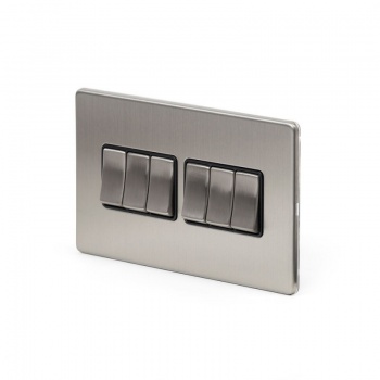 Brushed Chrome 10A 6 Gang 2 Way Switch with Black Insert