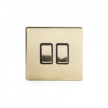 Brushed Brass 10A 2 Gang 2 Way Switch With Black Insert Screwless