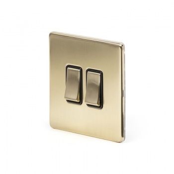 Brushed Brass 10A 2 Gang 2 Way Switch With Black Insert Screwless