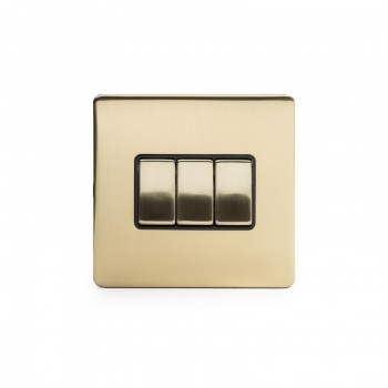 Brushed Brass Period 10A 2 Gang 2 Way Switch With Black Insert