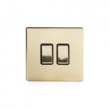 Brushed Brass Period 10A 2 Gang Intermediate Switch With Black Insert