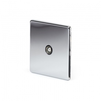 Polished Chrome Luxury 1 Gang Co Axial Socket with Black Insert - Bright Chrome - Sockets & Switches