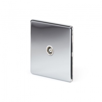 Polished Chrome Luxury 1 Gang Co Axial Socket with White Insert - Bright Chrome - Sockets & Switches