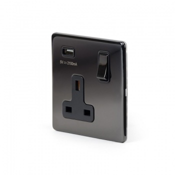 Black Nickel 1 Gang USB Socket with Black Insert