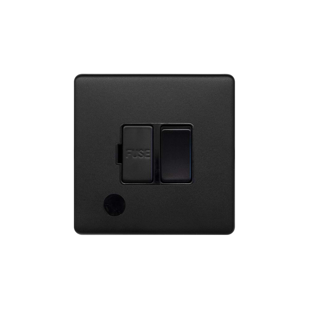 Matt Black 13A Switched Fuse Flex Outlet Black Insert Screwless