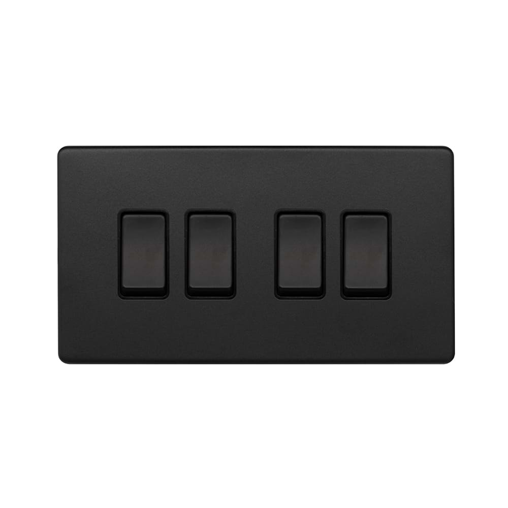 Matt Black 10A 4 Gang 2 Way Switch Black Insert Screwless