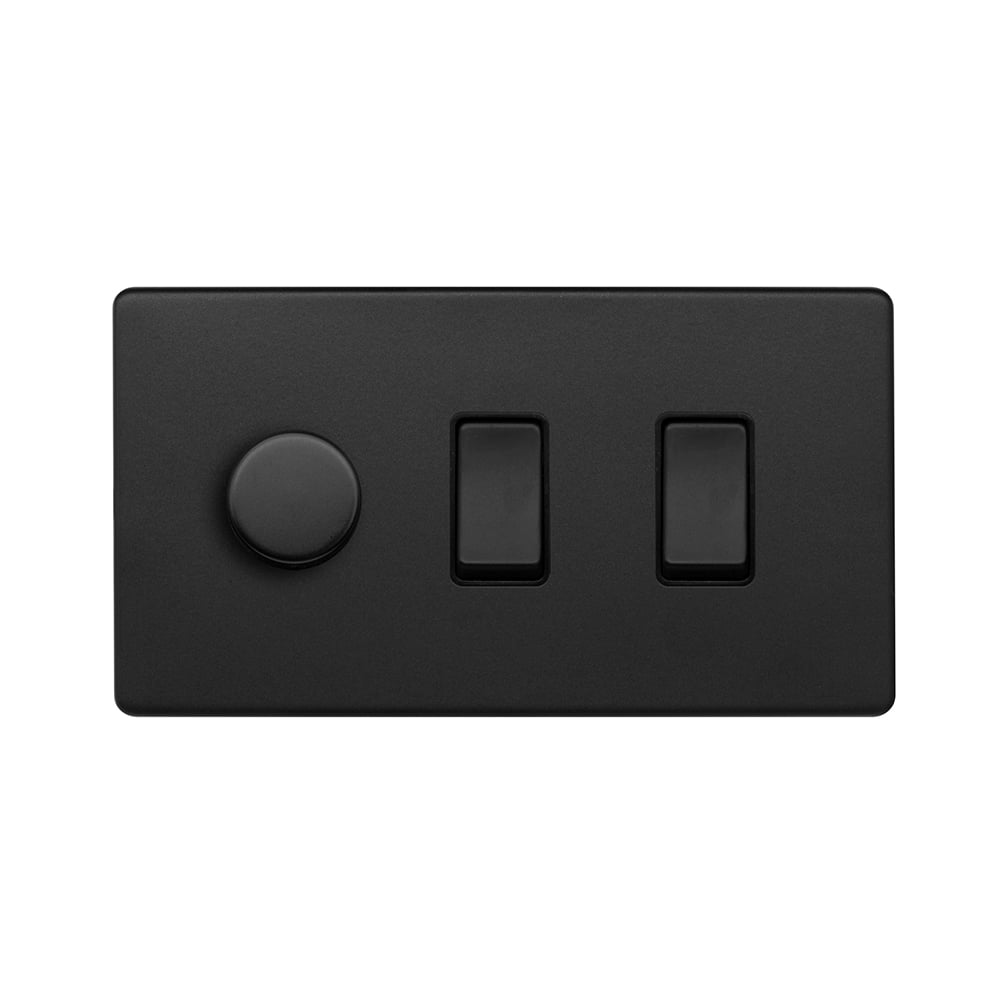 Matt Black 3 Gang Dimmer and Rocker Switch Combo(2-Way Intelligent Dimmer & 2 x 2-Way Light Switch)