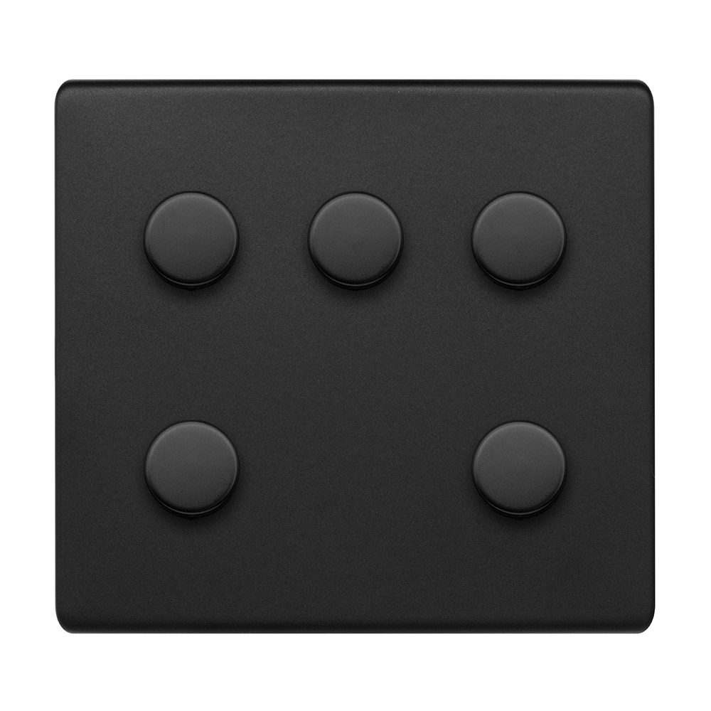 Matt Black 5 Gang 2-Way Intelligent Dimmer 150W LED (300W Halogen/Incandescent)