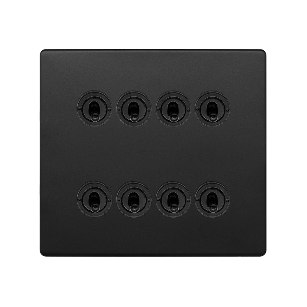 Matt Black 8 Gang Toggle Light Switch 2 Way Screwless