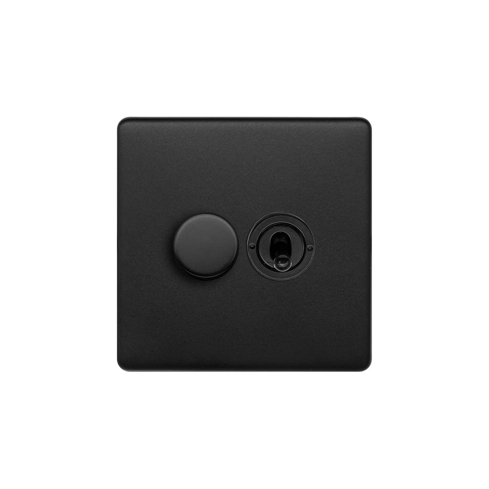 Matt Black 2 Gang Dimmer and Toggle Switch Combo (1 x 2 Way Intelligent Dimmer 1 x 20A 2 Way Toggle)