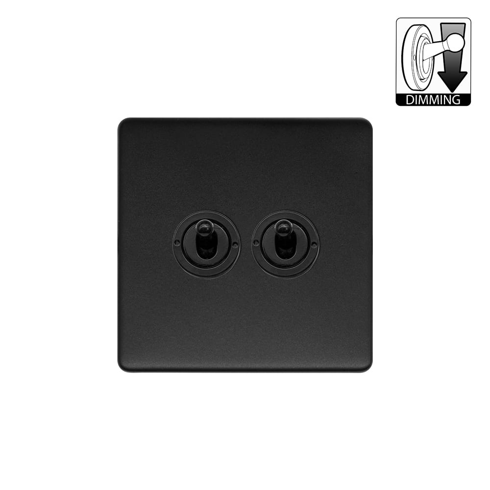 Matt Black 2 Gang Dimming Toggle Switch