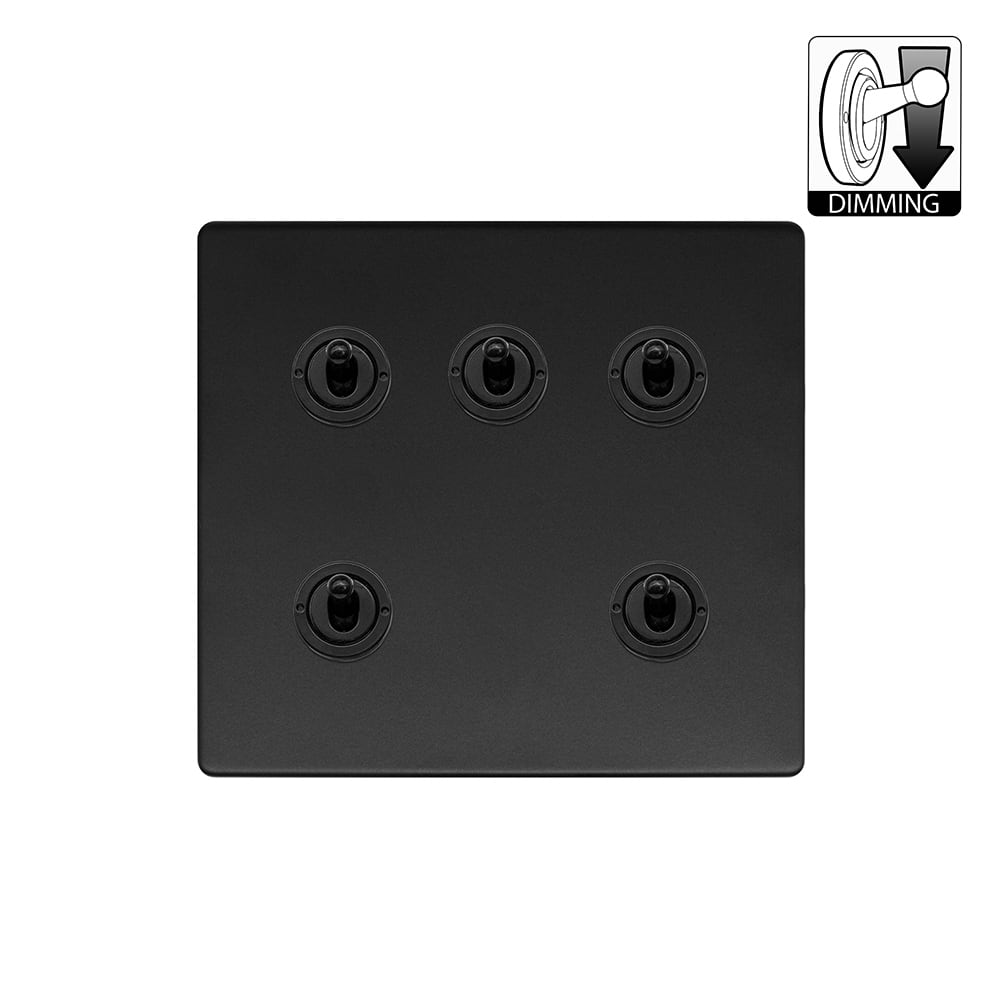 Matt Black 5 Gang Dimming Toggle Switch