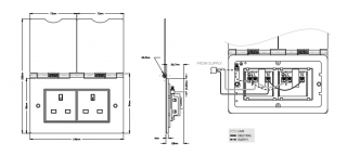 Matt Black 13A 2 Gang Euromod Floor Socket Blk Ins