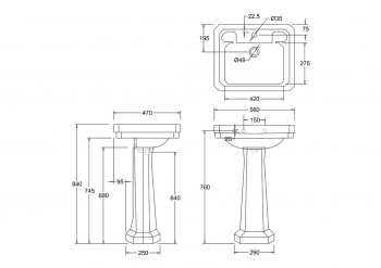 Victorian basin and standard pedestal