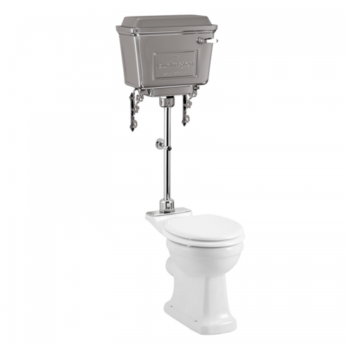 Rimless Close-coupled Pan with Chrome Aluminium Cistern & Medium-level Flush Pipe Kit