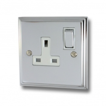 Edwardian Polished Chrome Plug Sockets - White Inserts